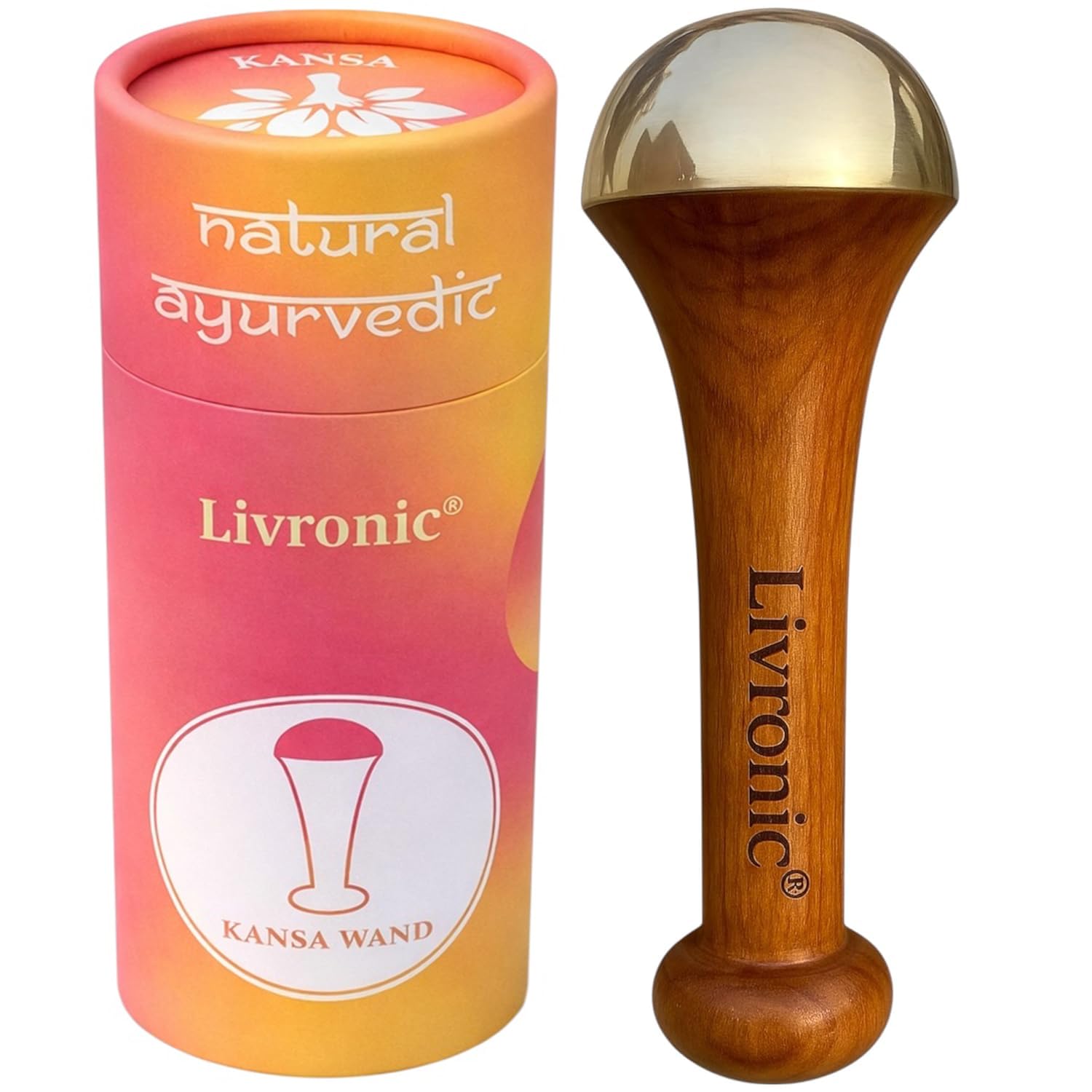 Livronic® Kansa Wand Massager for face,Body & Foot| Kansa Vati Foot Massager with Teak Wooden Handle | 100% Bronze Kasa/Kasya Vati |Ayurvedic Kansya Wati for Body Wellness, Detox & Relaxation (4.5 cm Bronze Cup)