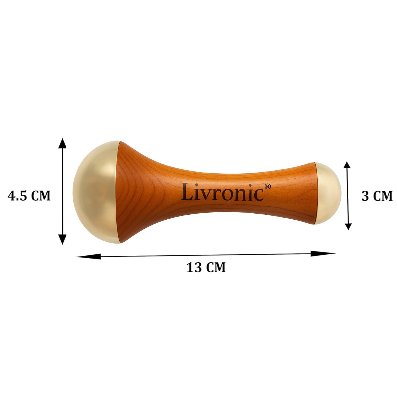 Livronic® Face Acupoint Kansa Wand 2-in-1 Natural | Bronze Face, Body & Foot Massager | Teak Wood Handle | Detoxification, De-Puffing & Deep Relaxation (Both Side Kansa Vatki)