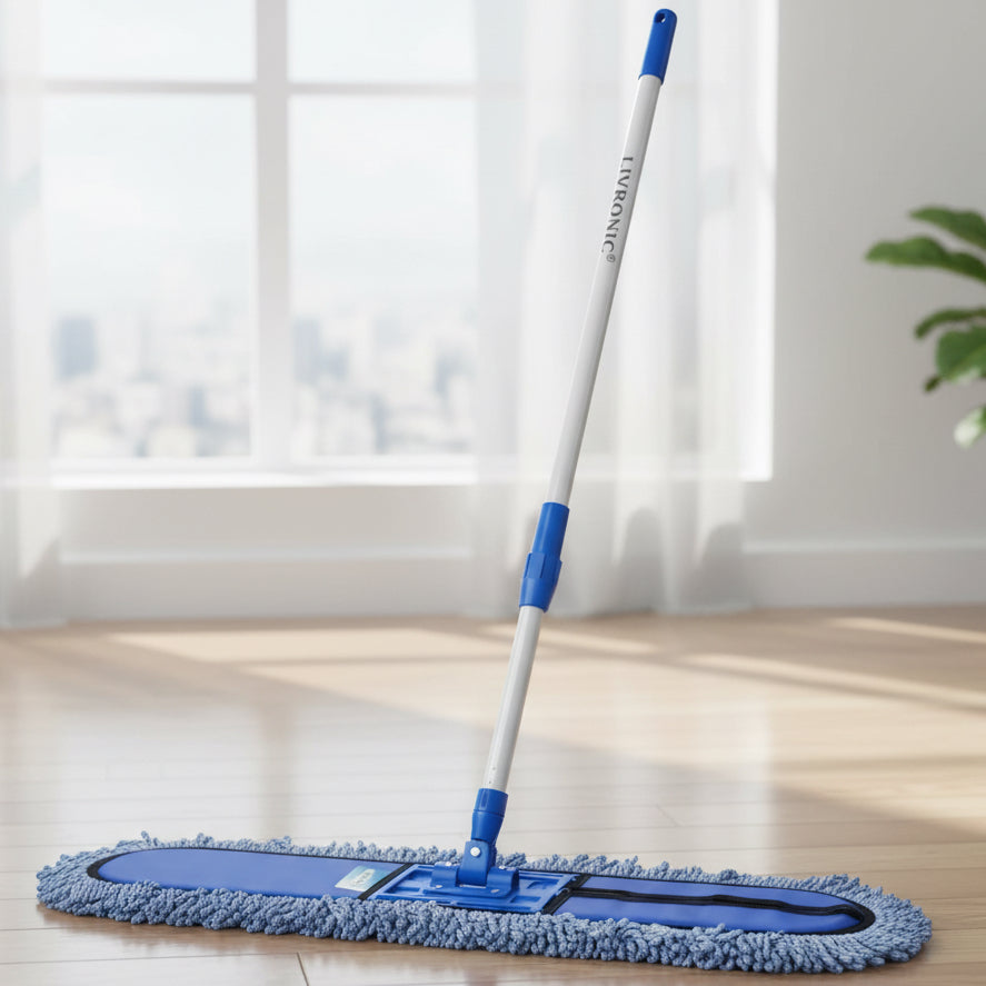 Livronic® Plastic Wet & Dry Flat Floor Mop 24 Inch with 5 Feet Long Handle | Easy-to-Use Heavy Duty Cleaning Mop for Home, Office, Hotels & Hospitals (Set of 1)