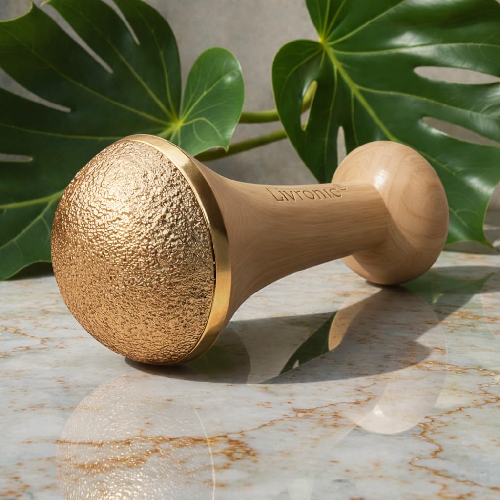 Livronic® Kansa Vati Foot Massager | Kansa wand foot massager with Teak Wood Handle | Ayurvedic Bronze Kasya Vatki / Kansya Bowl (Katori) Vati | Detox, Foot Relaxation & Stress Relief Tool | Swakansa (Large)
