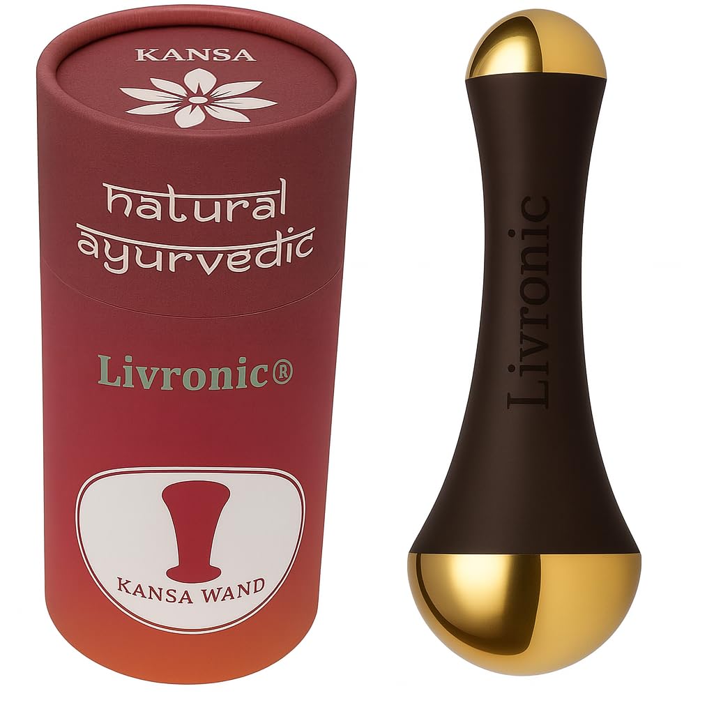 Kansa Wand for Foot Massage, Kansa Vati Foot Massager with Teak Wooden Handle, Kasa, Kasya Vati, Kansya Wati, Kashyachi Swakansa Vati for Body Wellness, Detox (Both Side Bronze Cap - 13cm)