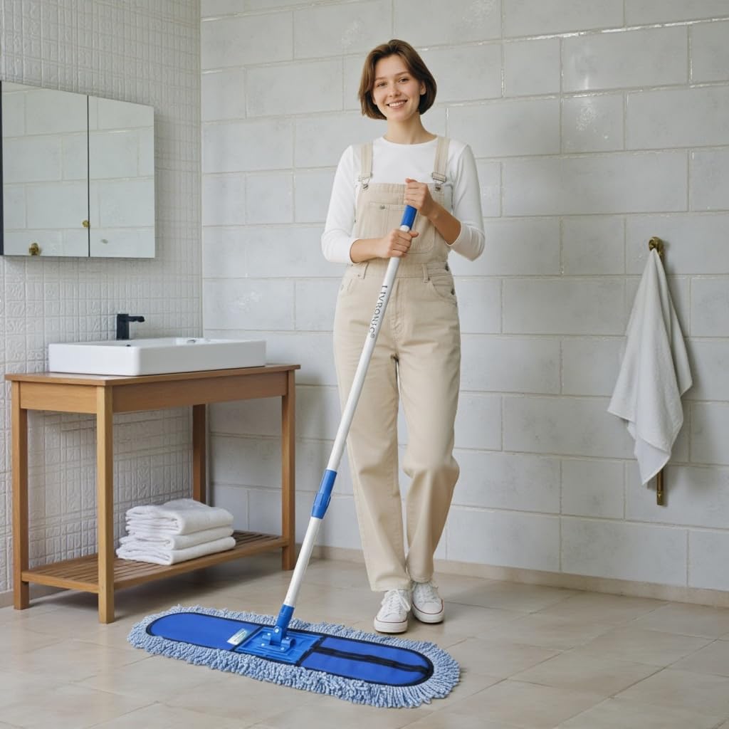 Livronic® Plastic Wet & Dry Flat Floor Mop 24 Inch with 5 Feet Long Handle | Easy-to-Use Heavy Duty Cleaning Mop for Home, Office, Hotels & Hospitals (Set of 1)